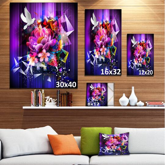 Designart - Abstract Floral Design with Dove